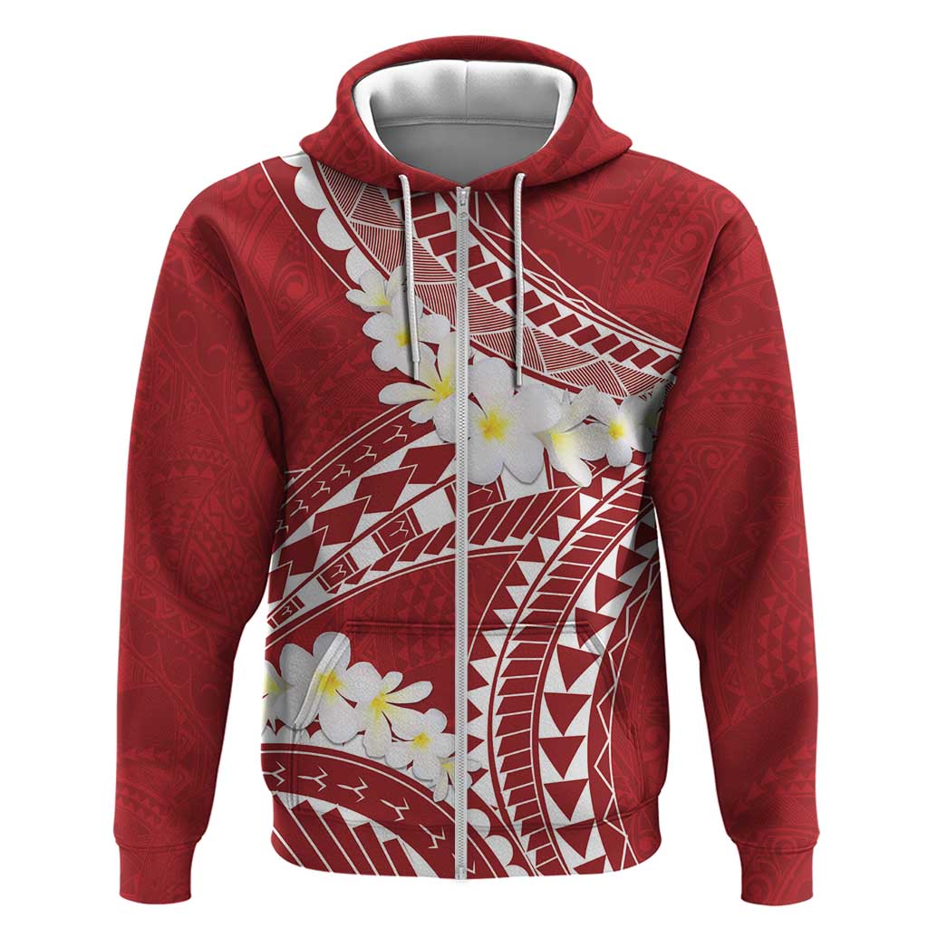 Polynesian Vintage Floral Zip Hoodie Scarlet Motifs LT7 Zip Hoodie Scarlet - Polynesian Pride