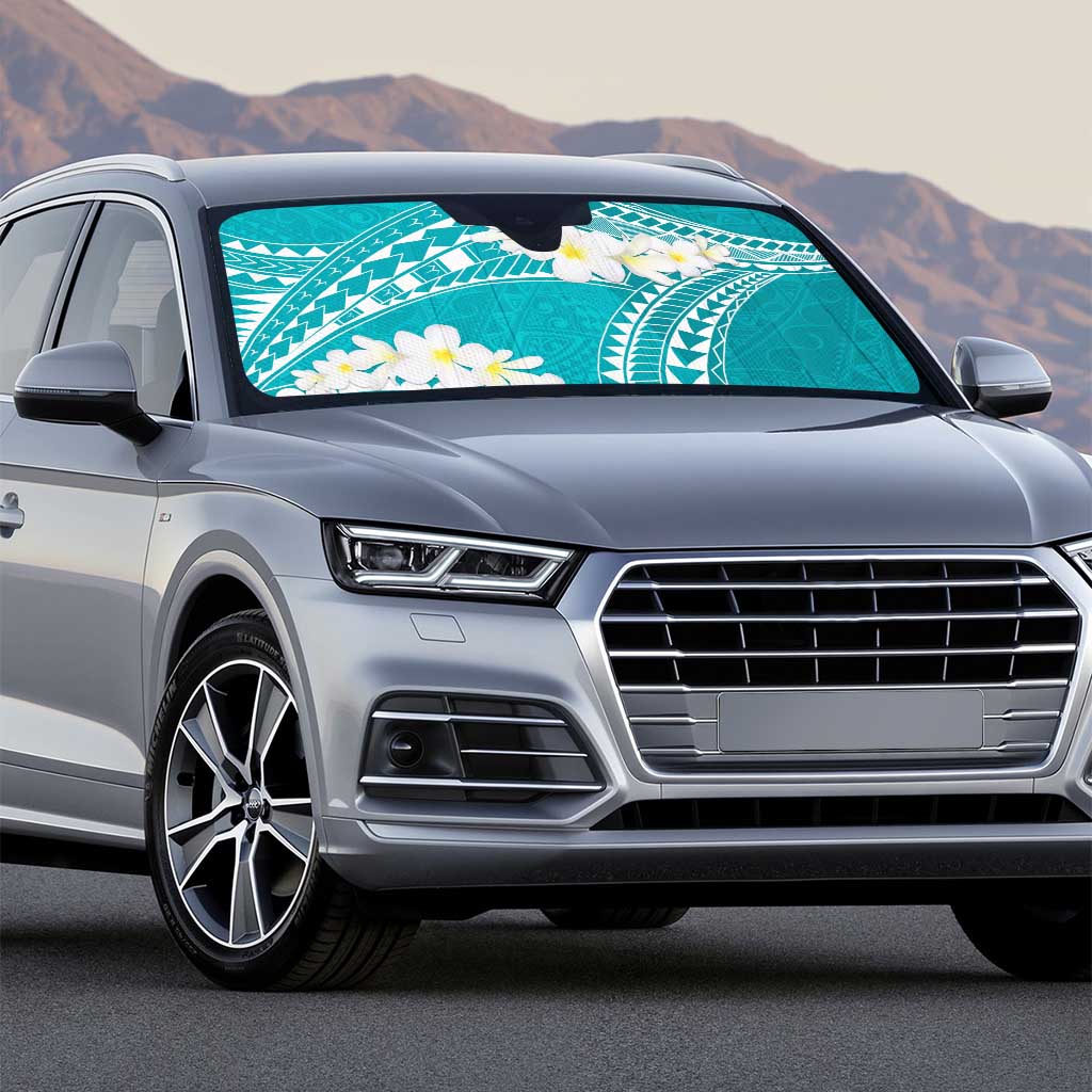 Polynesian Vintage Floral Auto Sun Shade Teal Motifs - Polynesian Pride