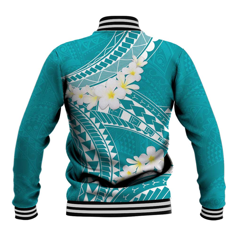 Polynesian Vintage Floral Baseball Jacket Teal Motifs - Polynesian Pride