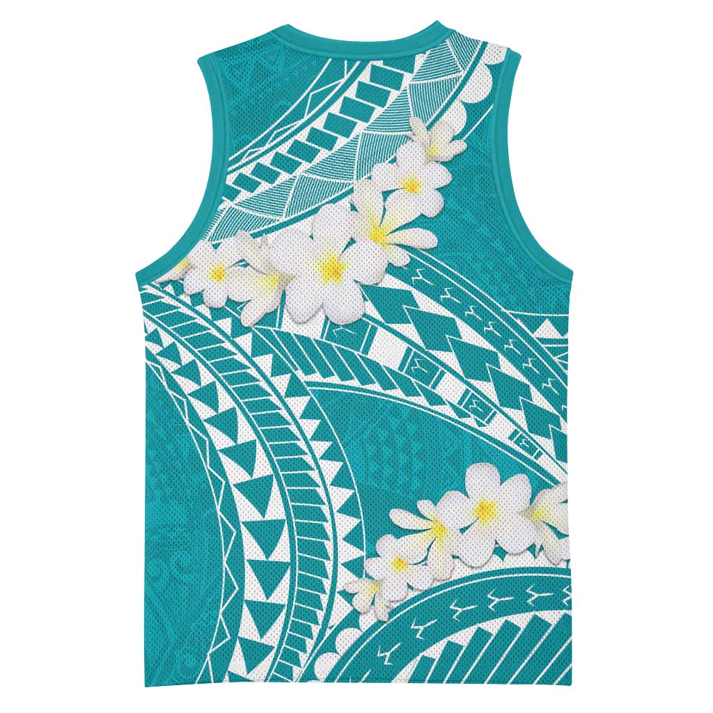 Polynesian Vintage Floral Basketball Jersey Teal Motifs - Polynesian Pride
