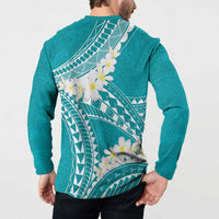 Polynesian Vintage Floral Button Sweatshirt Teal Motifs - Polynesian Pride