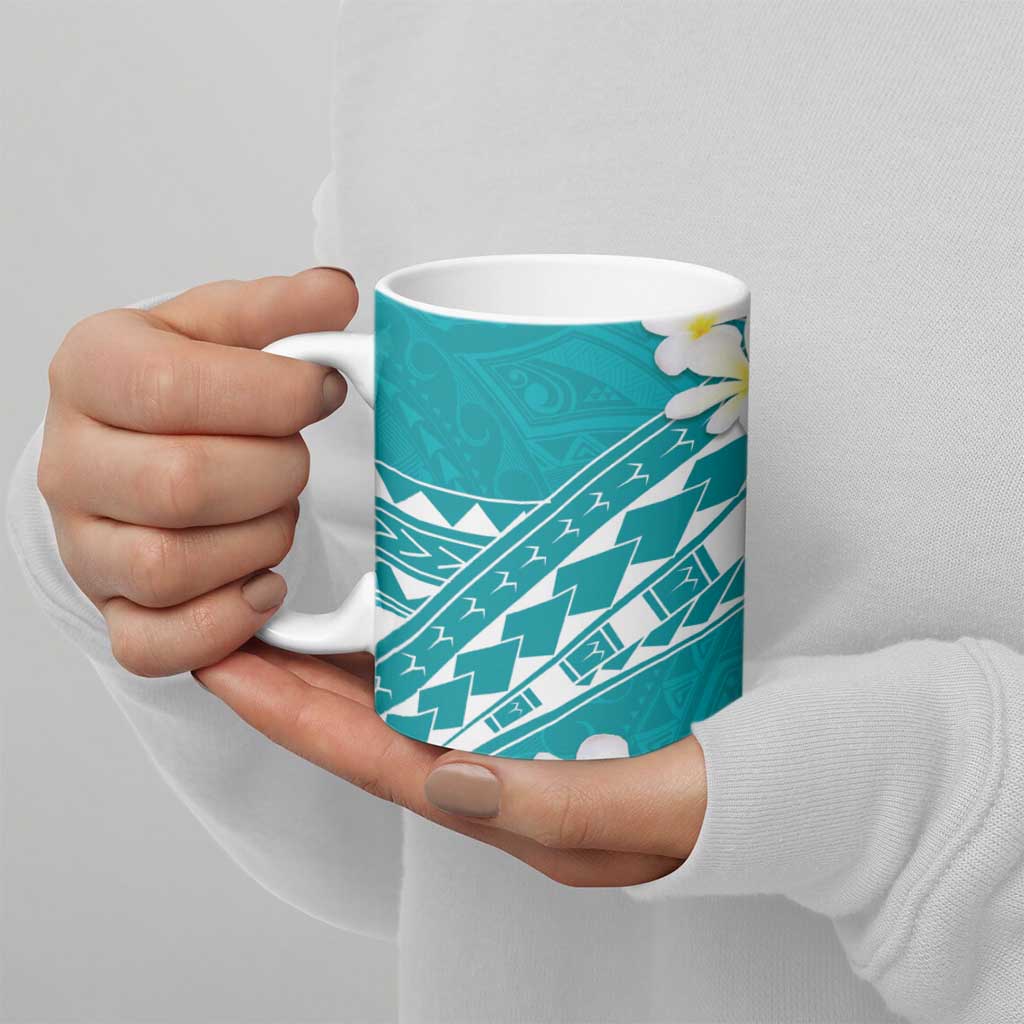 Polynesian Vintage Floral Ceramic Mug Teal Motifs - Polynesian Pride