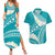 Polynesian Vintage Floral Couples Matching Summer Maxi Dress and Hawaiian Shirt Teal Motifs - Polynesian Pride