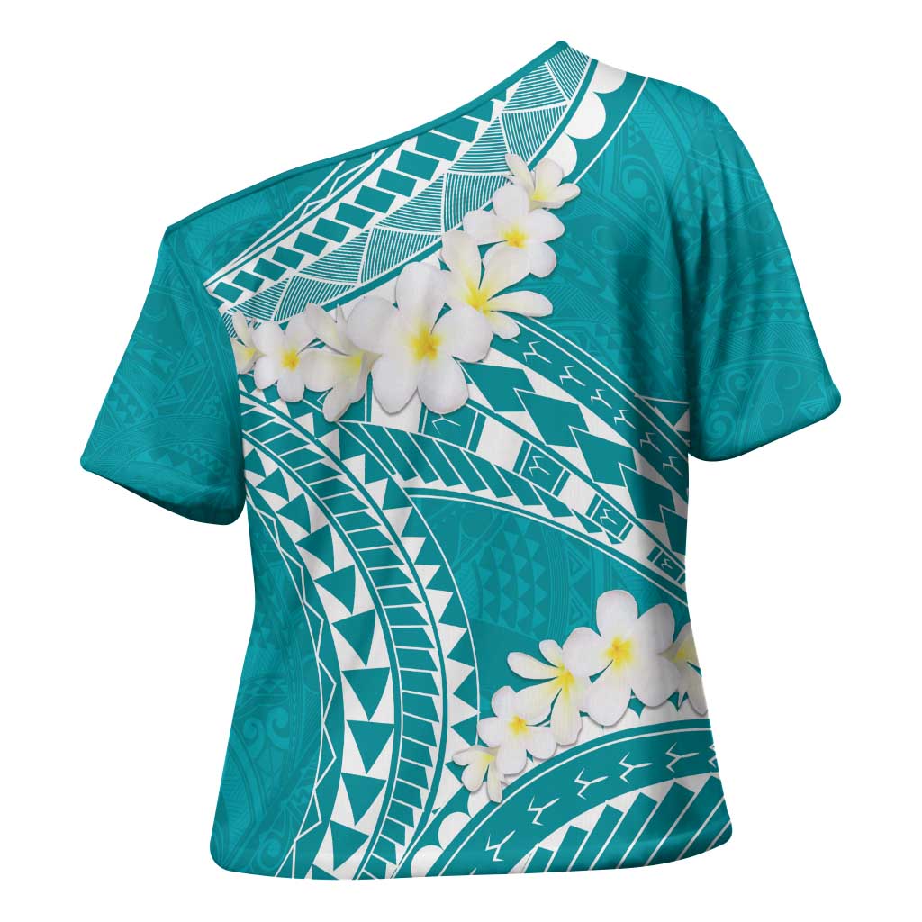 Polynesian Vintage Floral Cross Shoulder Shirt Teal Motifs - Polynesian Pride