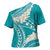Polynesian Vintage Floral Cross Shoulder Shirt Teal Motifs - Polynesian Pride