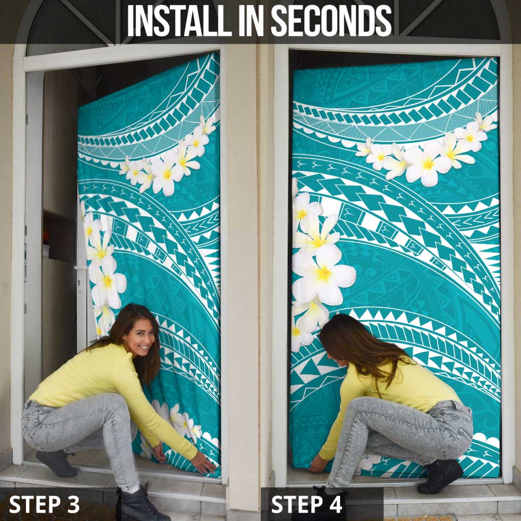 Polynesian Vintage Floral Door Cover Teal Motifs - Polynesian Pride