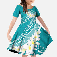 Polynesian Vintage Floral Family Matching Off The Shoulder Long Sleeve Dress and Hawaiian Shirt Teal Motifs - Polynesian Pride