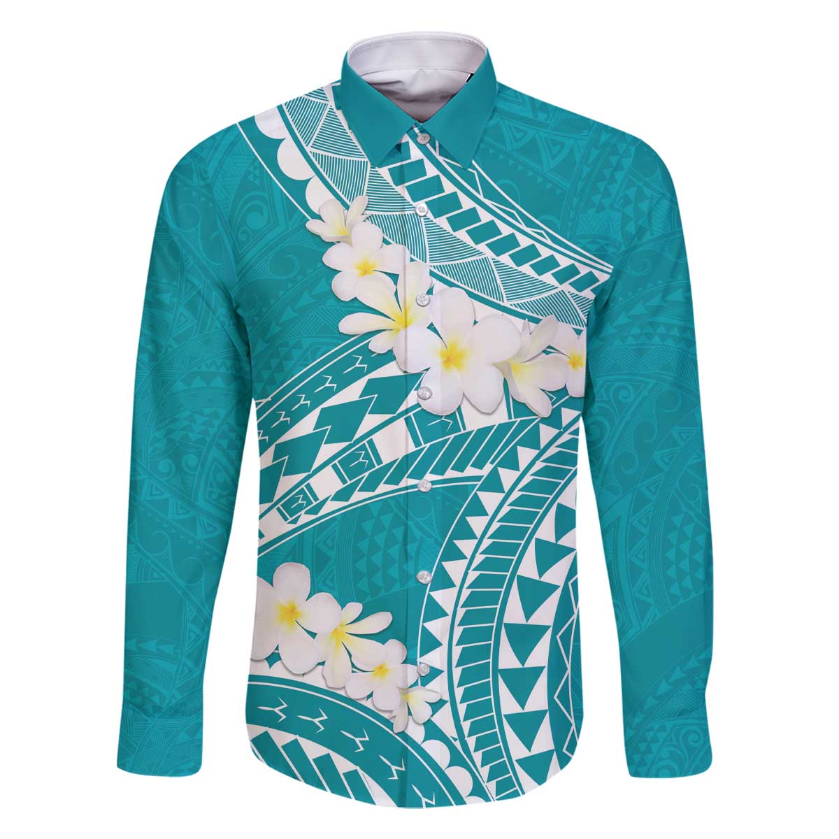 Polynesian Vintage Floral Family Matching Off The Shoulder Long Sleeve Dress and Hawaiian Shirt Teal Motifs - Polynesian Pride
