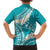 Polynesian Vintage Floral Family Matching Off Shoulder Short Dress and Hawaiian Shirt Teal Motifs - Polynesian Pride