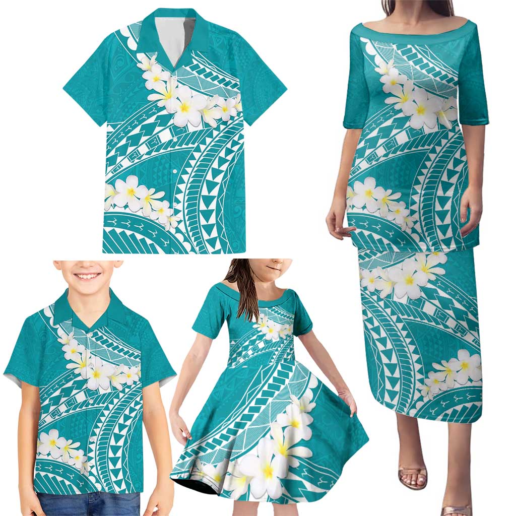 Polynesian Vintage Floral Family Matching Puletasi and Hawaiian Shirt Teal Motifs - Polynesian Pride