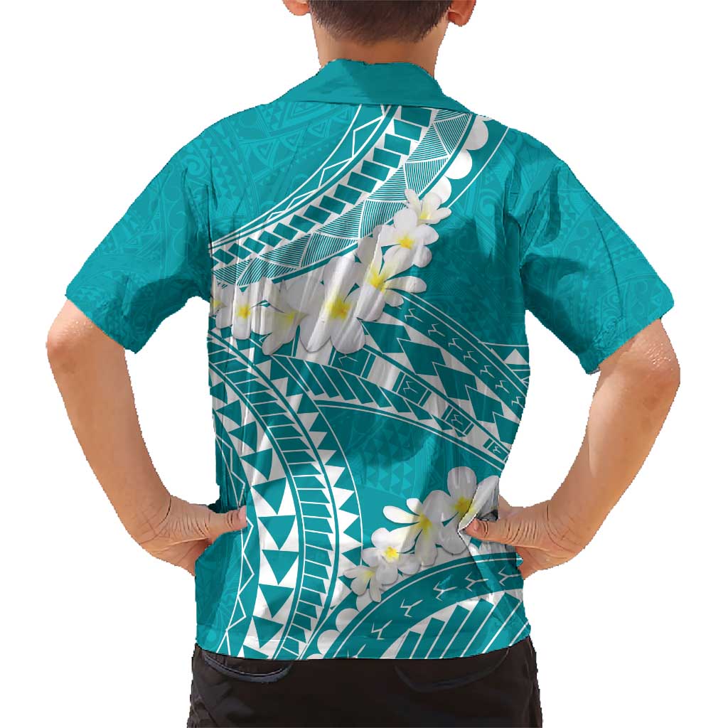 Polynesian Vintage Floral Family Matching Short Sleeve Bodycon Dress and Hawaiian Shirt Teal Motifs - Polynesian Pride