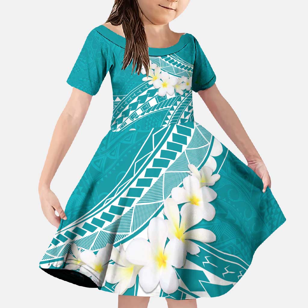 Polynesian Vintage Floral Family Matching Short Sleeve Bodycon Dress and Hawaiian Shirt Teal Motifs - Polynesian Pride