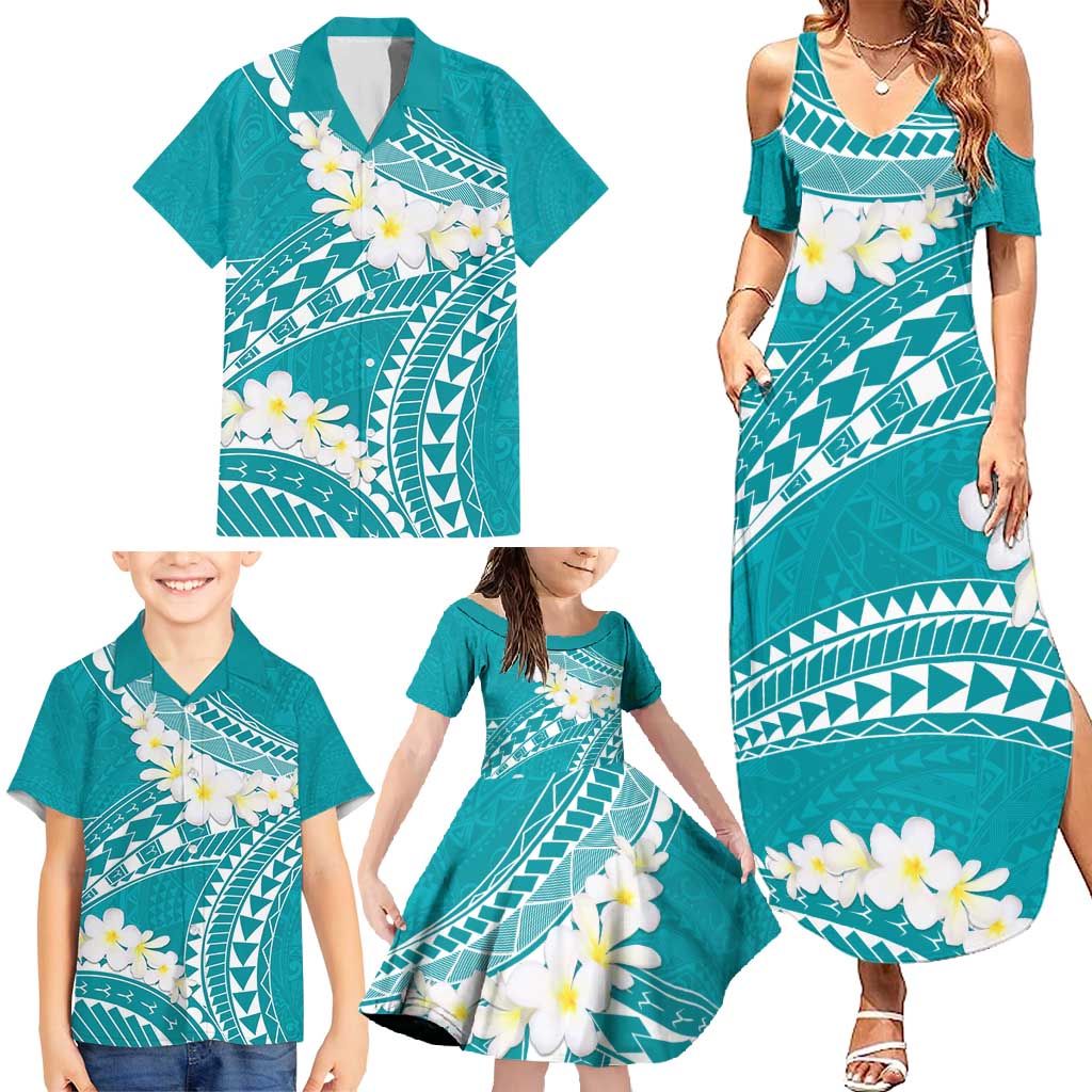 Polynesian Vintage Floral Family Matching Summer Maxi Dress and Hawaiian Shirt Teal Motifs - Polynesian Pride