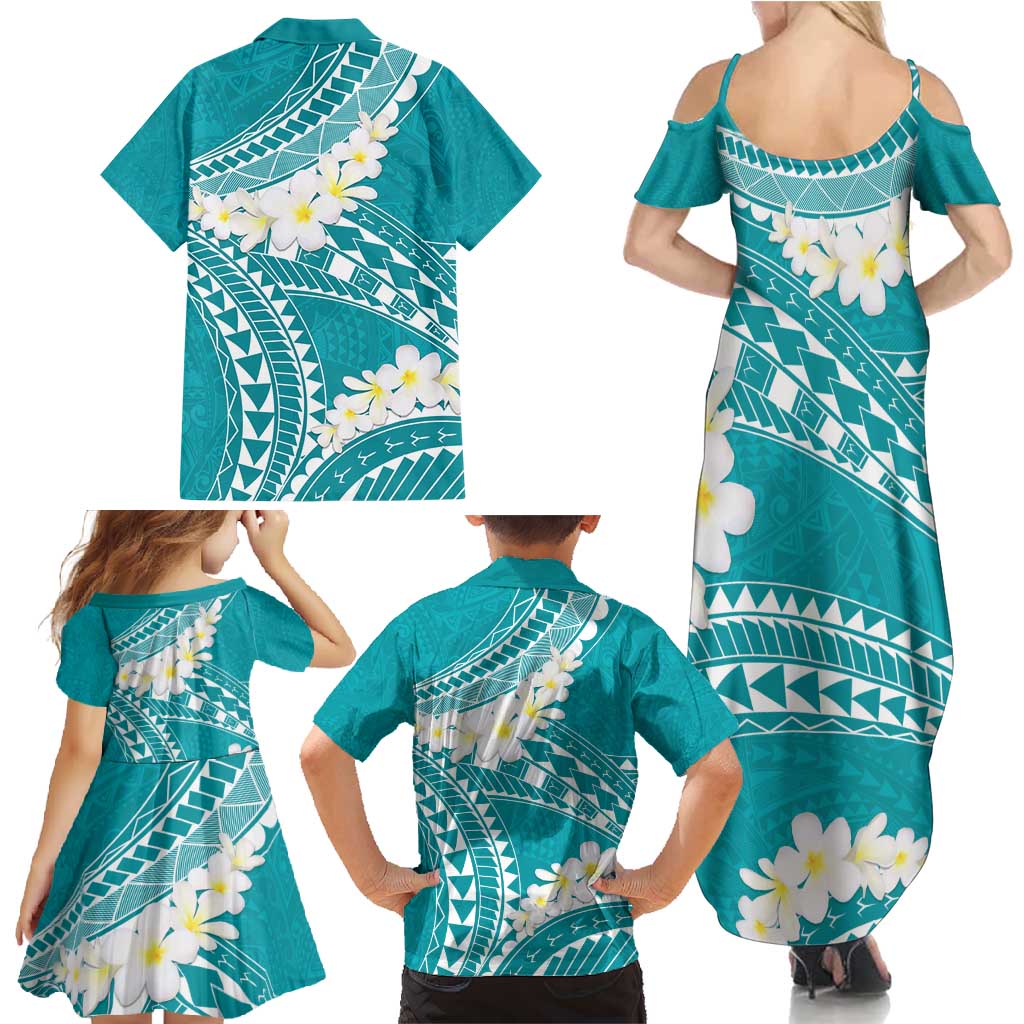 Polynesian Vintage Floral Family Matching Summer Maxi Dress and Hawaiian Shirt Teal Motifs - Polynesian Pride