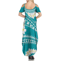 Polynesian Vintage Floral Family Matching Summer Maxi Dress and Hawaiian Shirt Teal Motifs - Polynesian Pride