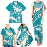 Polynesian Vintage Floral Family Matching Tank Maxi Dress and Hawaiian Shirt Teal Motifs - Polynesian Pride