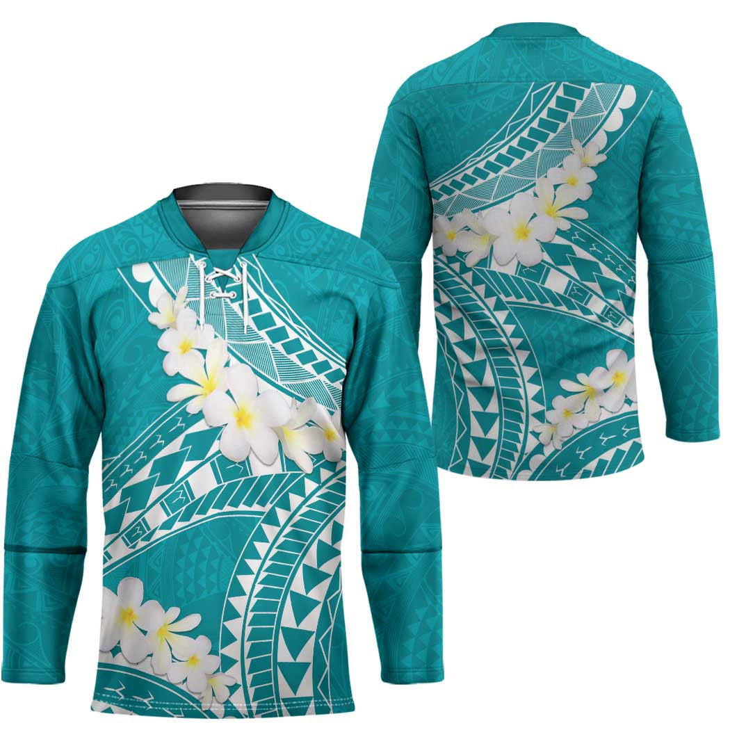 Polynesian Vintage Floral Hockey Jersey Teal Motifs LT7 - Polynesian Pride