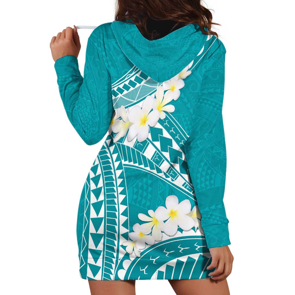 Polynesian Vintage Floral Hoodie Dress Teal Motifs LT7 - Polynesian Pride