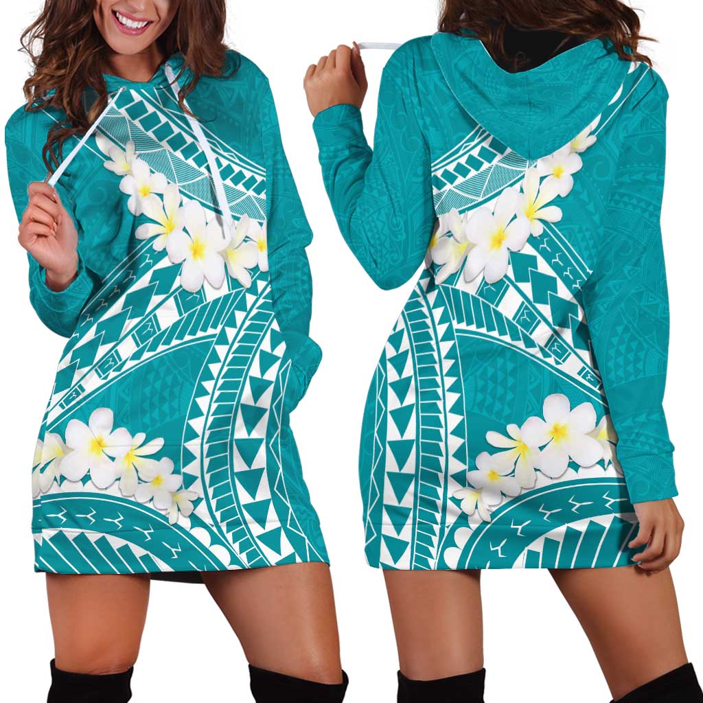 Polynesian Vintage Floral Hoodie Dress Teal Motifs LT7 - Polynesian Pride