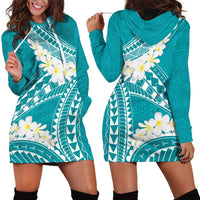 Polynesian Vintage Floral Hoodie Dress Teal Motifs LT7 - Polynesian Pride