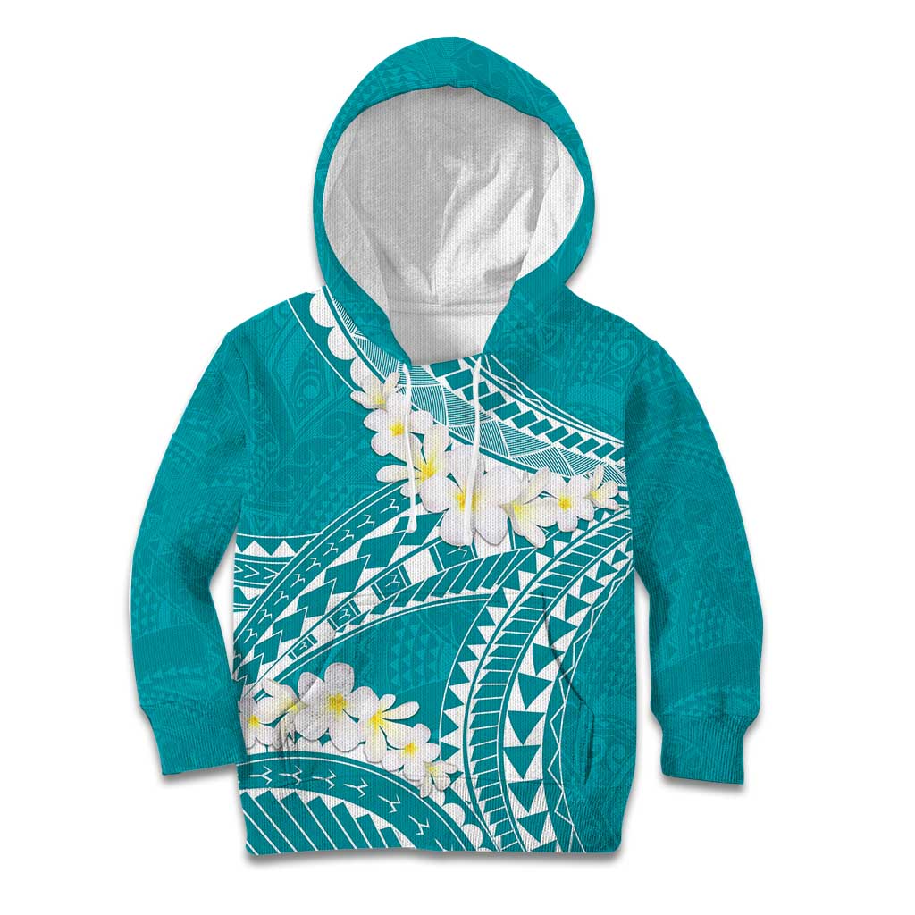 Polynesian Vintage Floral Kid Hoodie Teal Motifs - Polynesian Pride