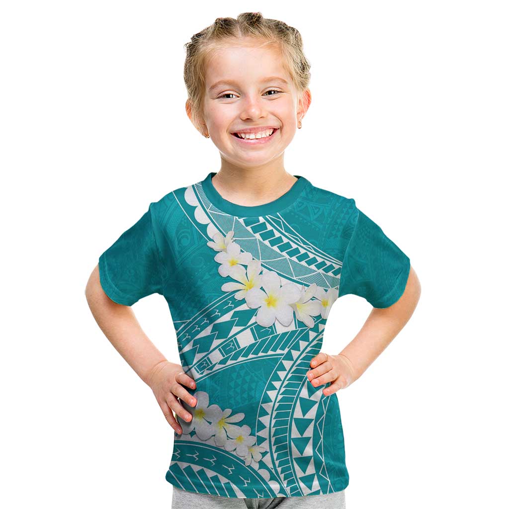 Polynesian Vintage Floral Kid T Shirt Teal Motifs LT7 Teal - Polynesian Pride