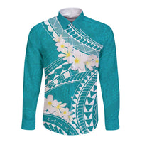 Polynesian Vintage Floral Long Sleeve Button Shirt Teal Motifs - Polynesian Pride