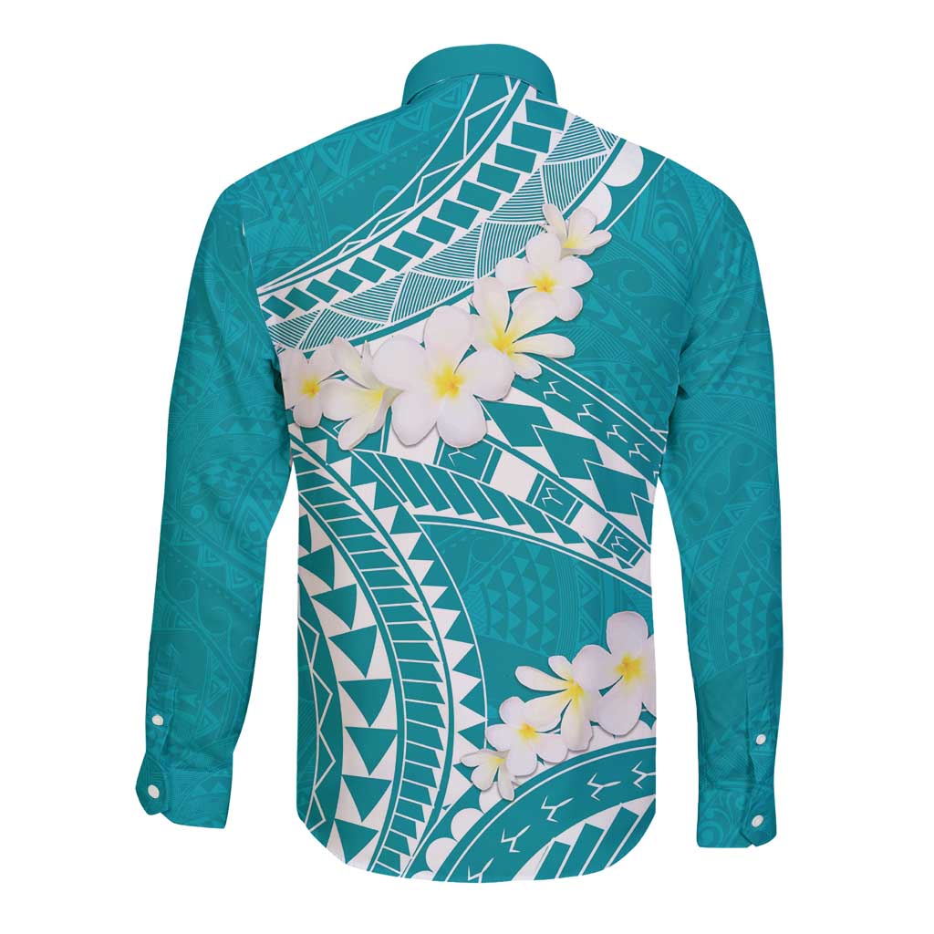 Polynesian Vintage Floral Long Sleeve Button Shirt Teal Motifs - Polynesian Pride