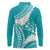Polynesian Vintage Floral Long Sleeve Polo Shirt Teal Motifs - Polynesian Pride