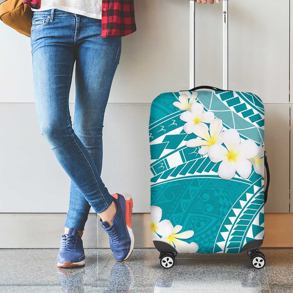 Polynesian Vintage Floral Luggage Cover Teal Motifs - Polynesian Pride