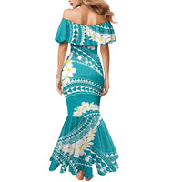 Polynesian Vintage Floral Mermaid Dress Teal Motifs - Polynesian Pride