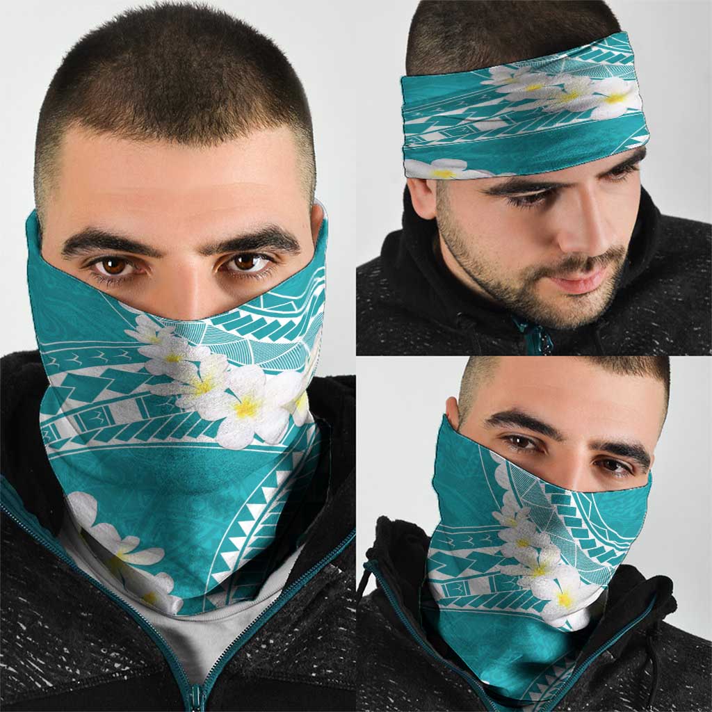 Polynesian Vintage Floral Neck Gaiter Teal Motifs - Polynesian Pride