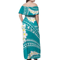 Polynesian Vintage Floral Off Shoulder Maxi Dress Teal Motifs - Polynesian Pride