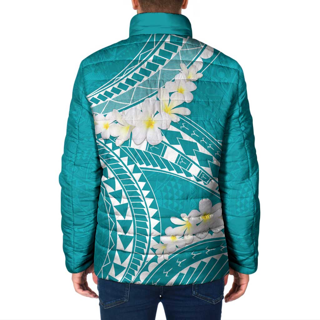 Polynesian Vintage Floral Padded Jacket Teal Motifs - Polynesian Pride