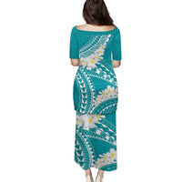 Polynesian Vintage Floral Puletasi Teal Motifs - Polynesian Pride