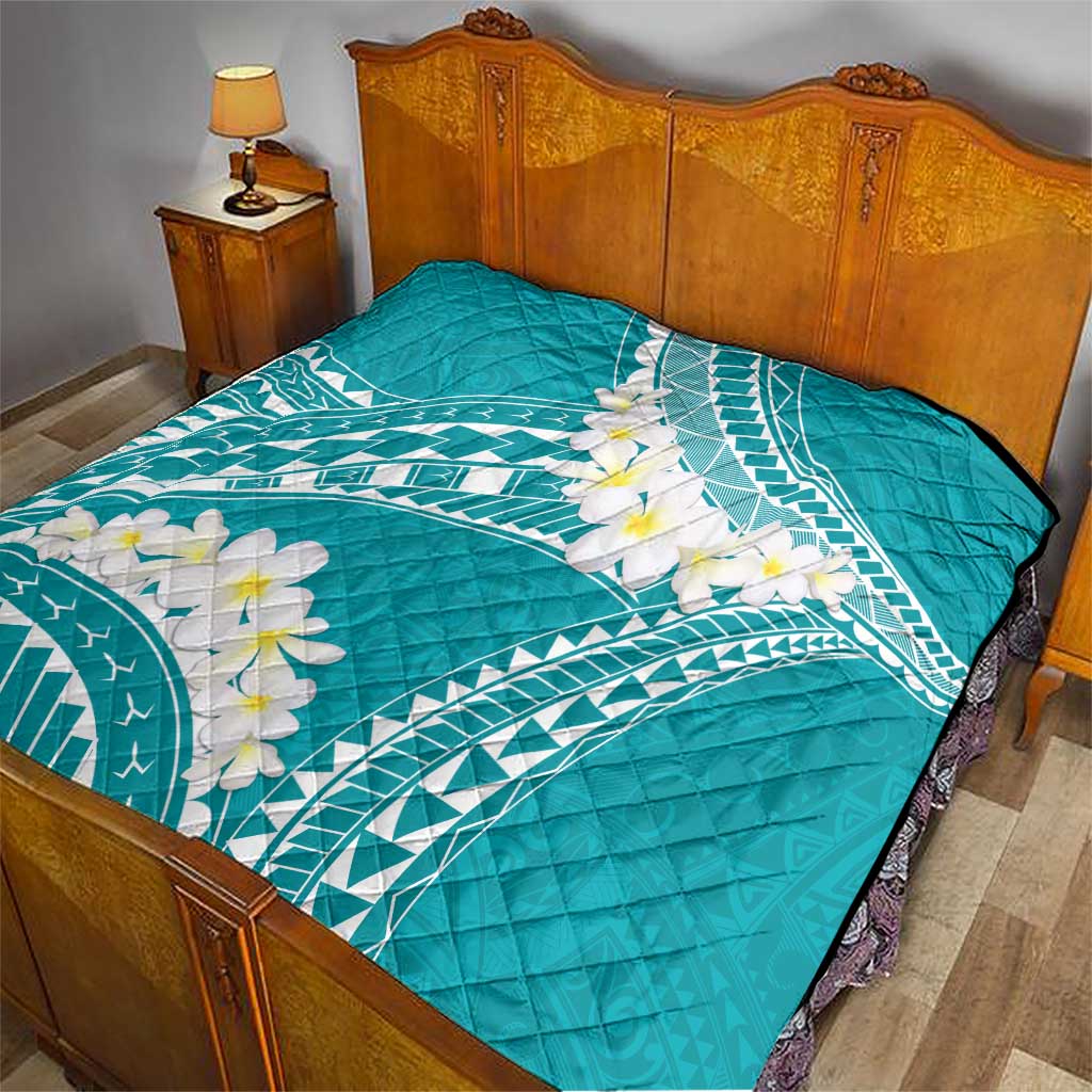 Polynesian Vintage Floral Quilt Teal Motifs - Polynesian Pride