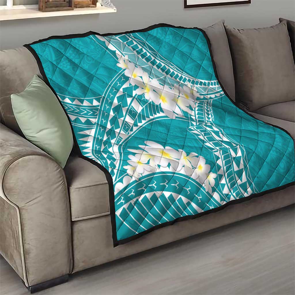 Polynesian Vintage Floral Quilt Teal Motifs - Polynesian Pride