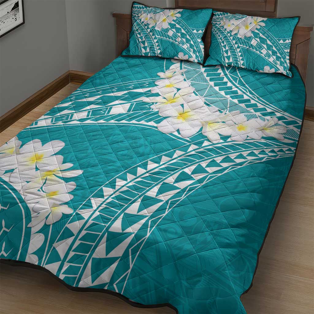 Polynesian Vintage Floral Quilt Bed Set Teal Motifs - Polynesian Pride