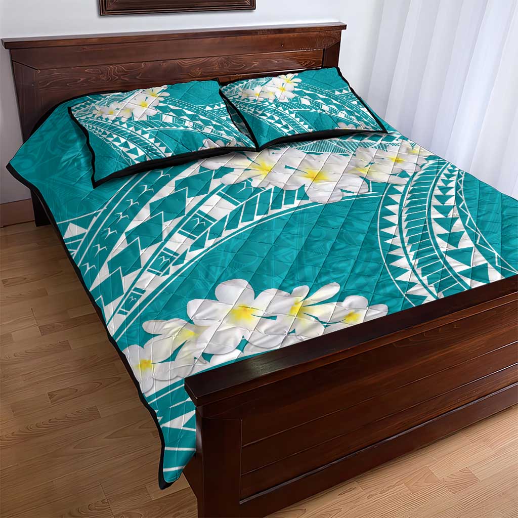 Polynesian Vintage Floral Quilt Bed Set Teal Motifs - Polynesian Pride