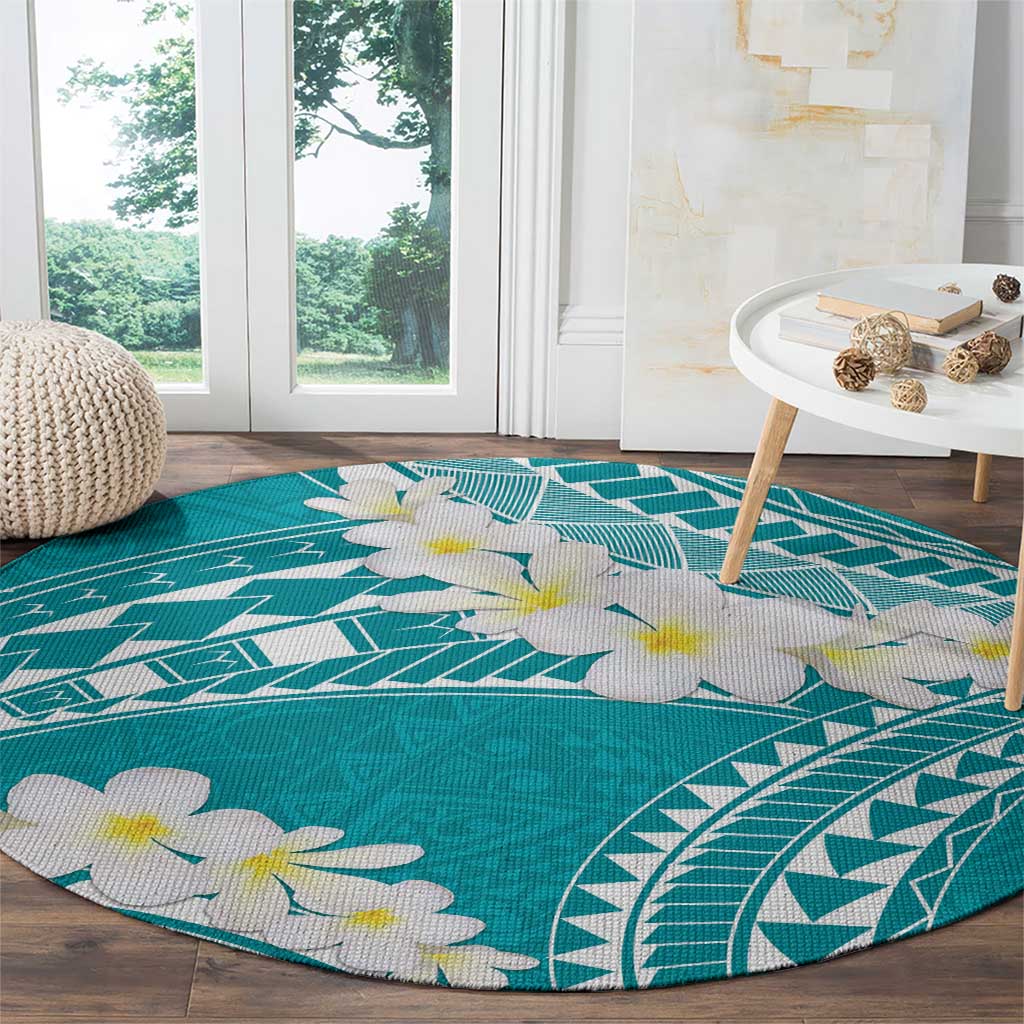 Polynesian Vintage Floral Round Carpet Teal Motifs - Polynesian Pride