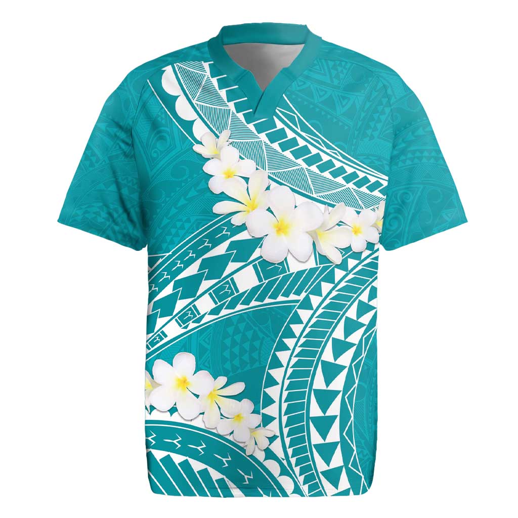 Polynesian Vintage Floral Rugby Jersey Teal Motifs - Polynesian Pride