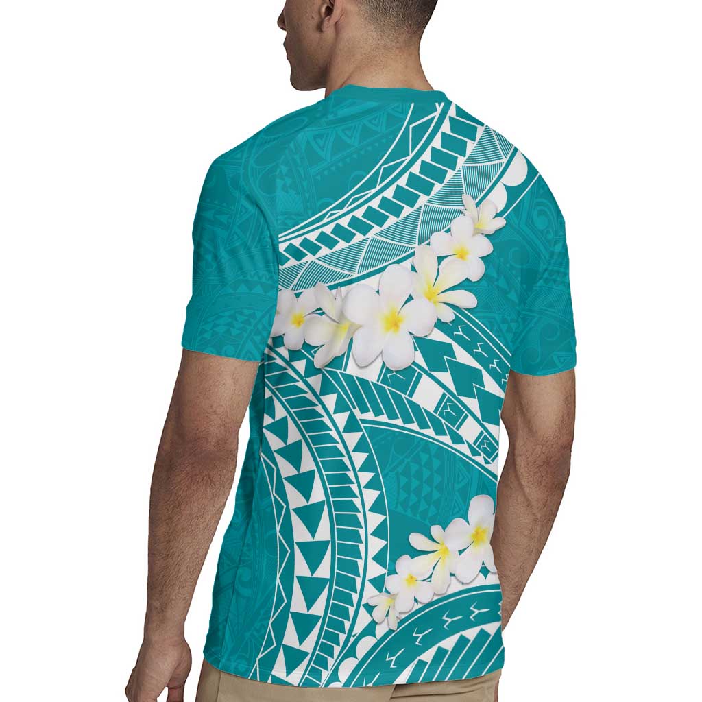 Polynesian Vintage Floral Rugby Jersey Teal Motifs - Polynesian Pride