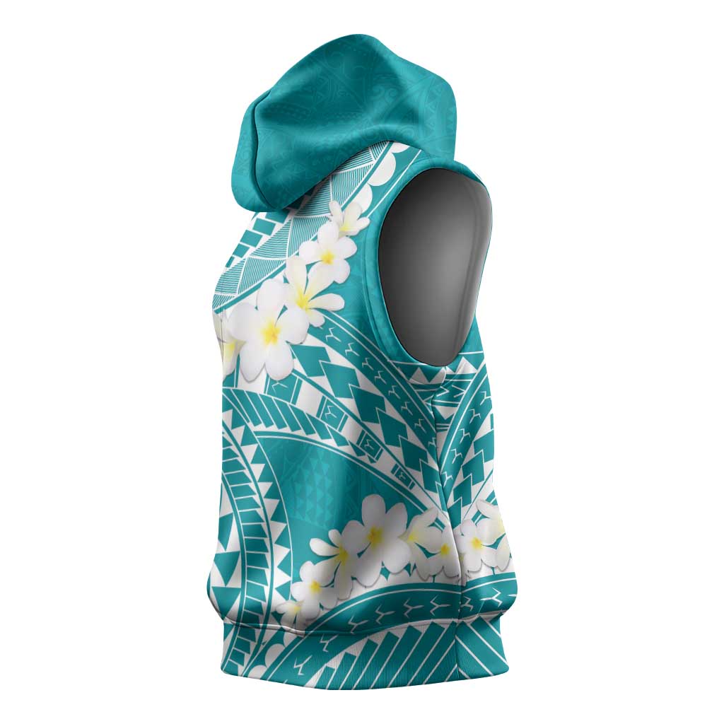Polynesian Vintage Floral Sleeveless Hoodie Teal Motifs - Polynesian Pride