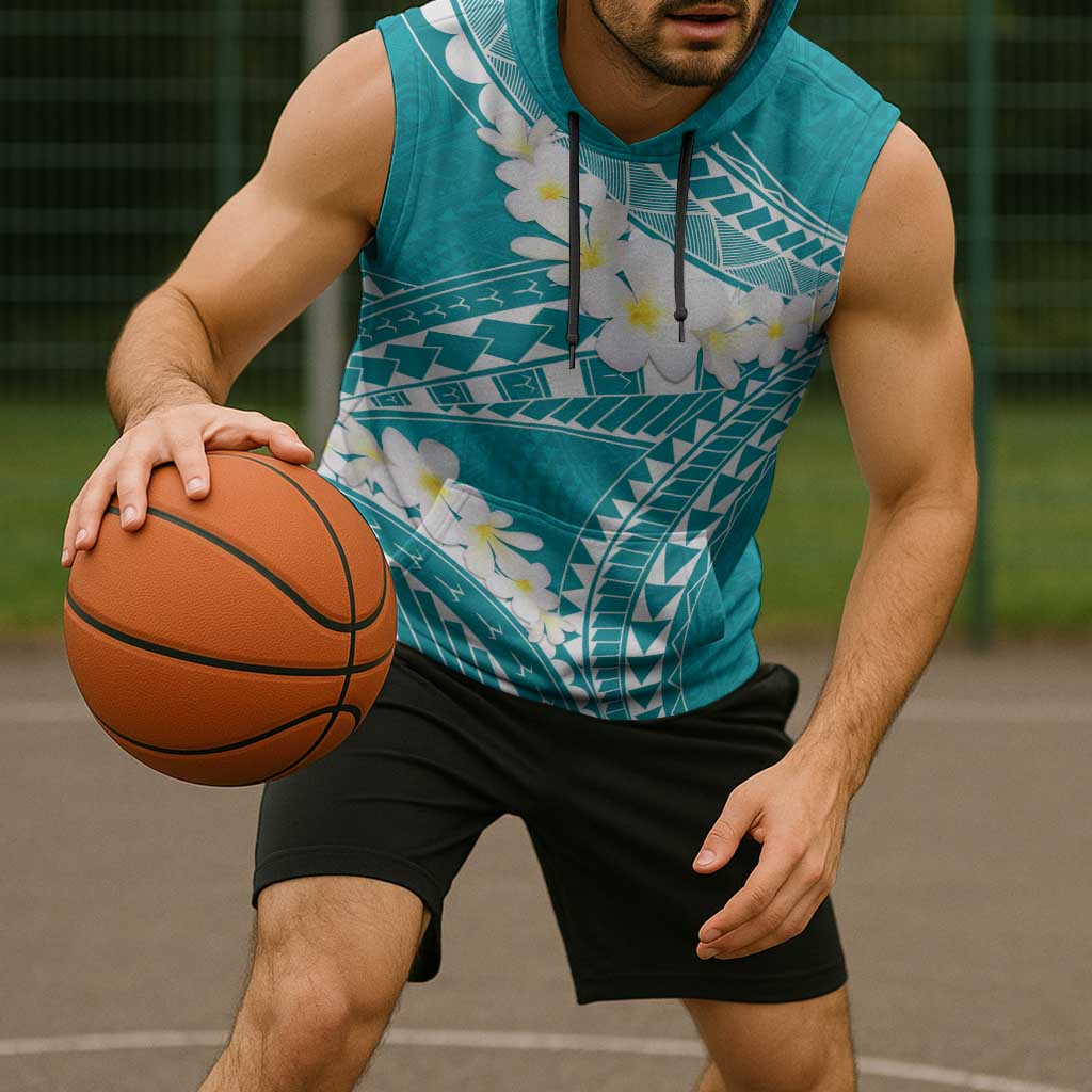 Polynesian Vintage Floral Sleeveless Hoodie Teal Motifs - Polynesian Pride