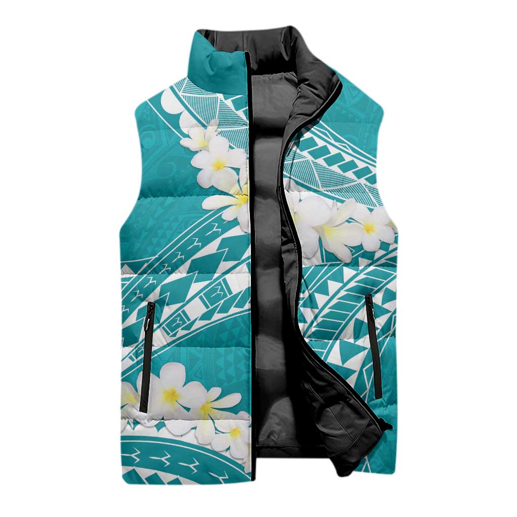 Polynesian Vintage Floral Sleeveless Puffer Jacket Teal Motifs - Polynesian Pride