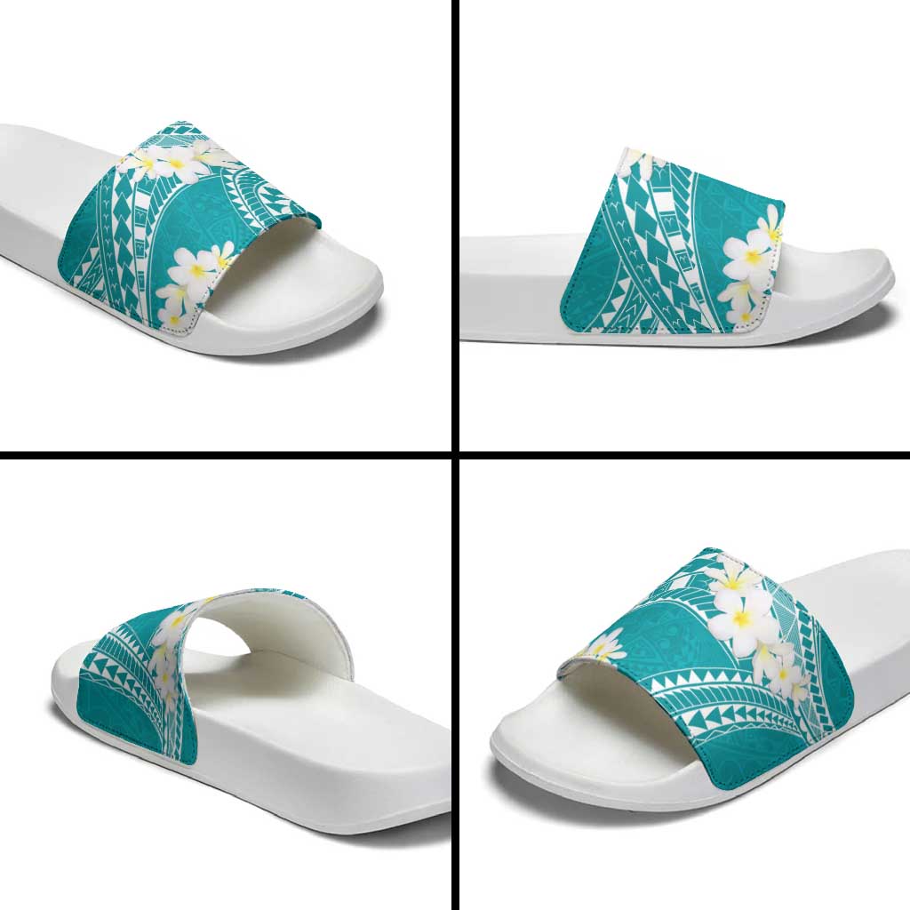 Polynesian Vintage Floral Slide Sandals Teal Motifs - Polynesian Pride