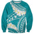Polynesian Vintage Floral Sweatshirt Teal Motifs - Polynesian Pride