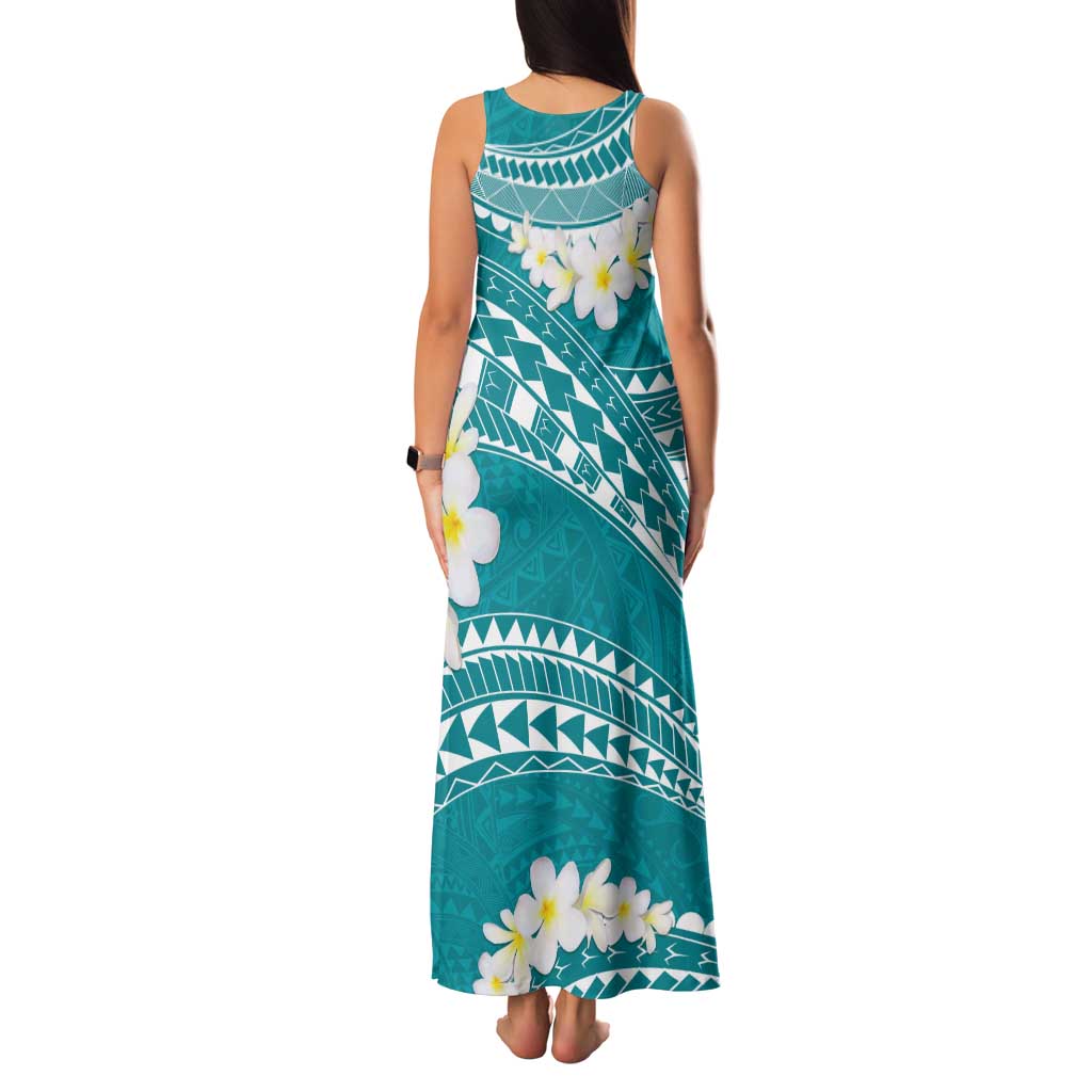Polynesian Vintage Floral Tank Maxi Dress Teal Motifs - Polynesian Pride