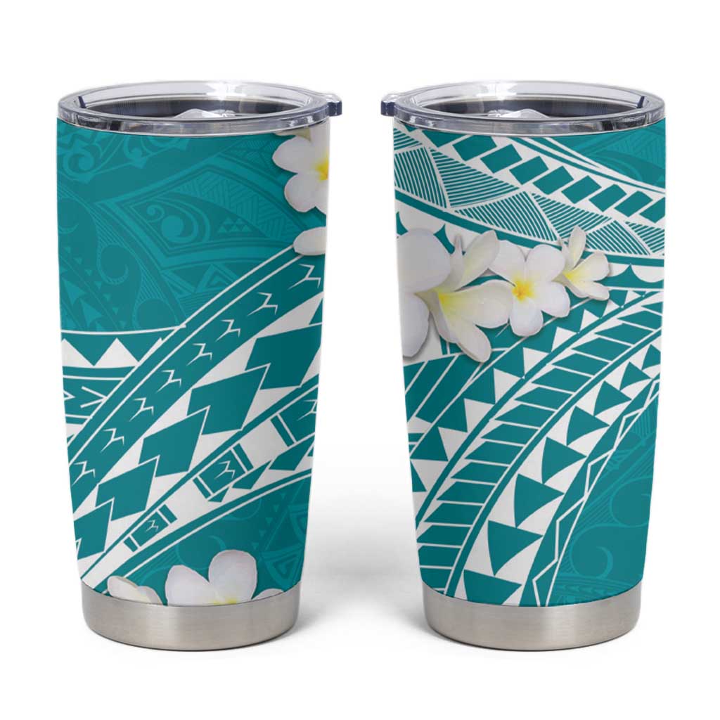 Polynesian Vintage Floral Tumbler Cup Teal Motifs - Polynesian Pride
