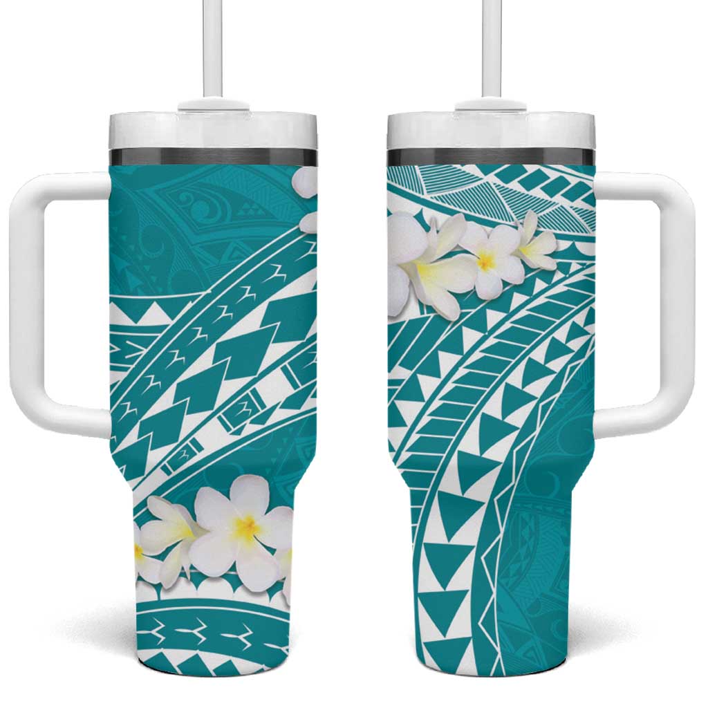 Polynesian Vintage Floral Tumbler With Handle Teal Motifs - Polynesian Pride